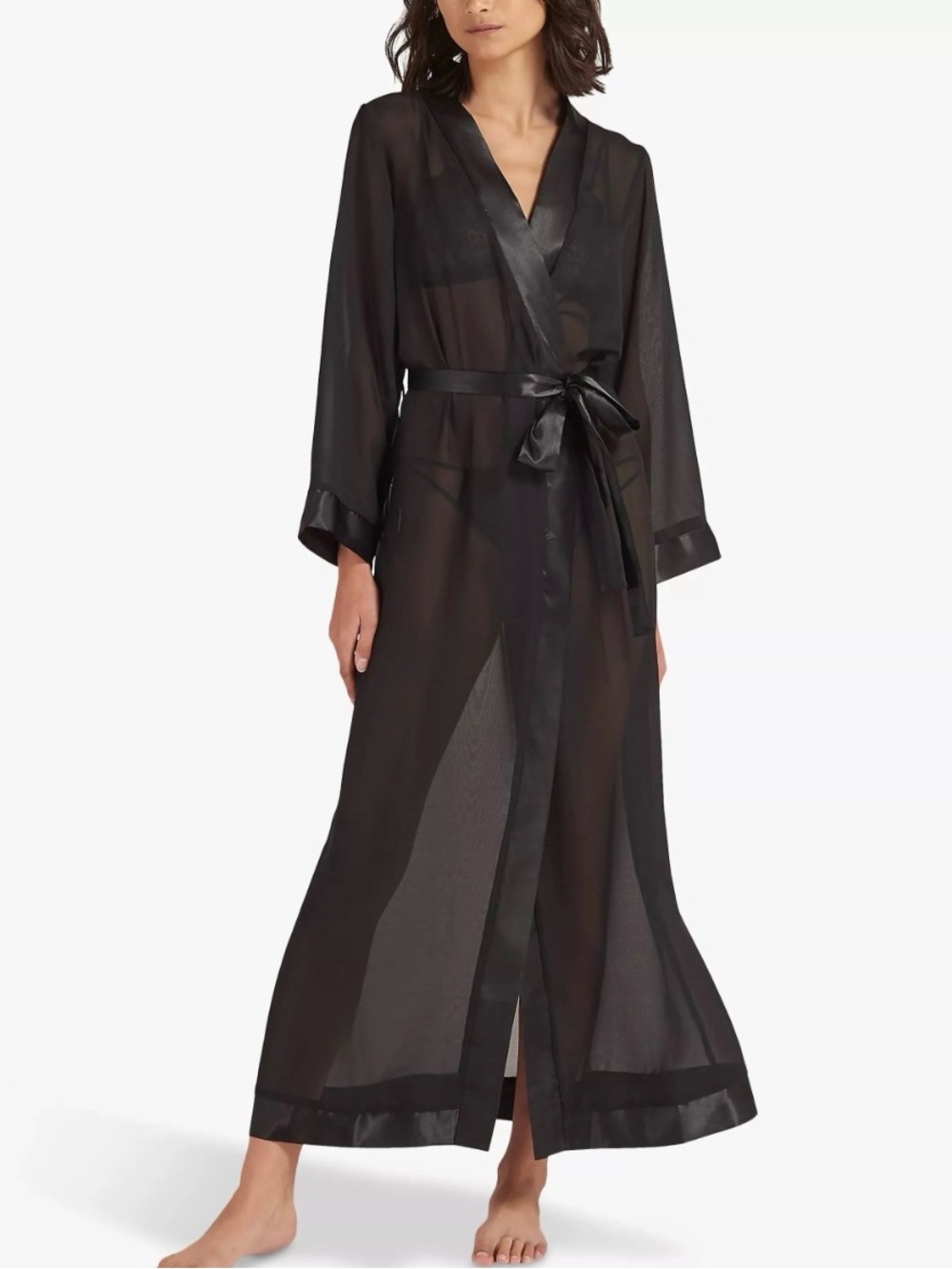 Bluebella Black Sheer Long Robe with Satin Trim